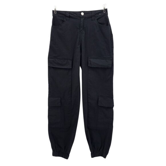 Rachel Paige Womens Small Pants Cargo Joggers Black Pockets Stretch Parachute - Picture 1 of 7